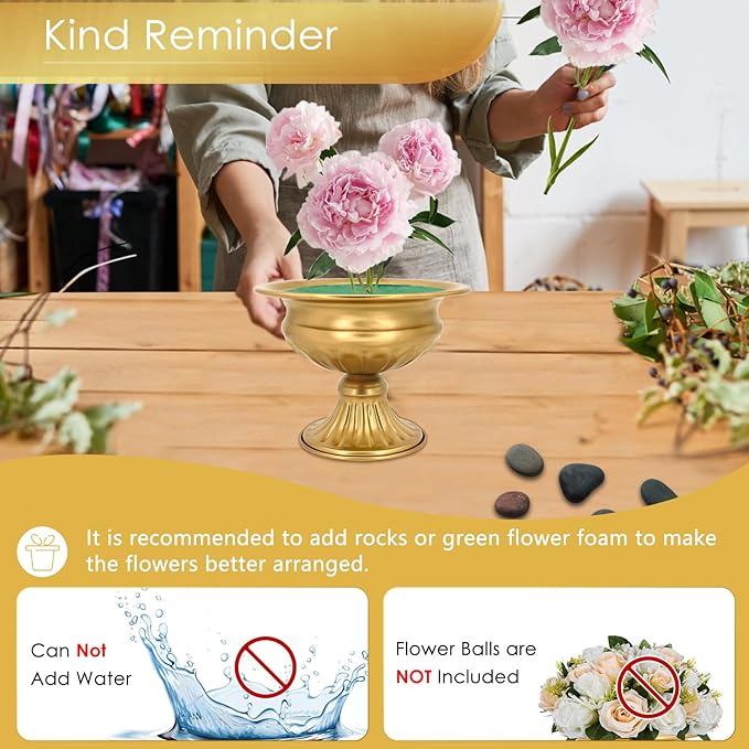 Gold Pedestal Vases for Centerpieces: Wedding Flower Vase for Tables 5 Inch Small Metal Compote Bowl Vase for Birthday Party Anniversary Event Home Decoration Set of 2