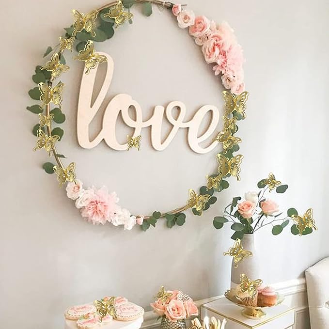 40 PCS Gold Lively 3D Butterfly Cupcake Toppers Mixed Size Hollow Art Butterfly Cupcake Topper Baby Shower Wedding Anniversary Birthday Party Cake Wall Decorations Supplies