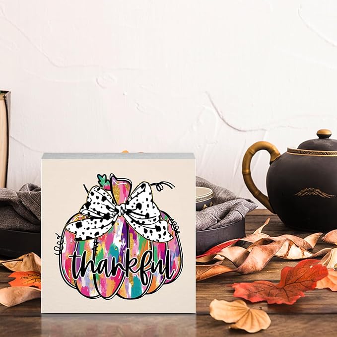Cute Fall Decor Thankful Fall Decorations for Home Office Thanksgiving Autumn Decorations Funny Autumn Pumpkin Decor for Desk Table 5 x 5 inches