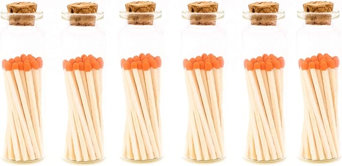 River Birch Decorative Matches in a Bottle with Striker - Cute & Colored Matches - 6 Bottles, Pumpkin Tip, 120 Matches