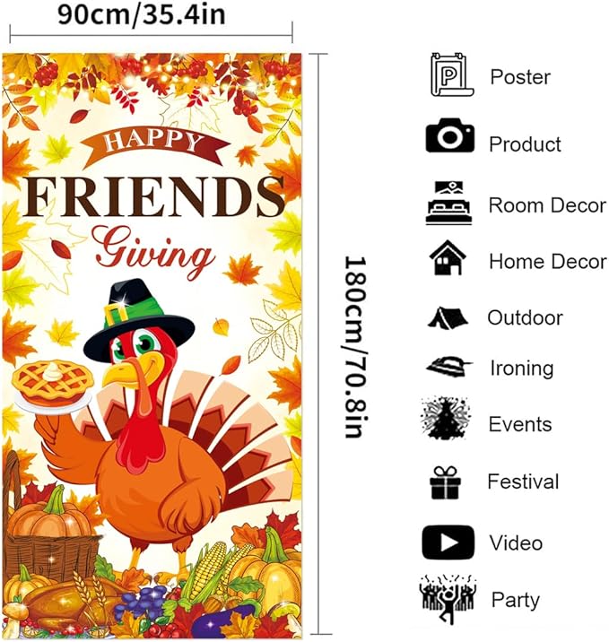 Happy Friendsgiving Decorations Door Cover Banner Large Size for Thanksgiving Friends Giving Themed Party Decorations Indoor Outdoor Supplies 71x35inch