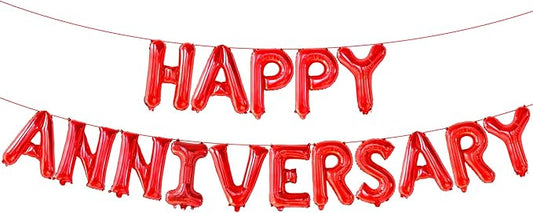 KatchOn, Red 16 Inch Happy Anniversary Balloons | 16 Piece Letter Balloons | Red Anniversary Banner & Backdrop | Self Sealing, Reusable | Ages & Couples