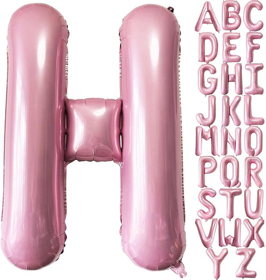 40 Inch Pink Letter H Balloons - Foil Mylar Helium Alphabet for Birthday Party Supplies, Anniversary Event Celebration Decorations