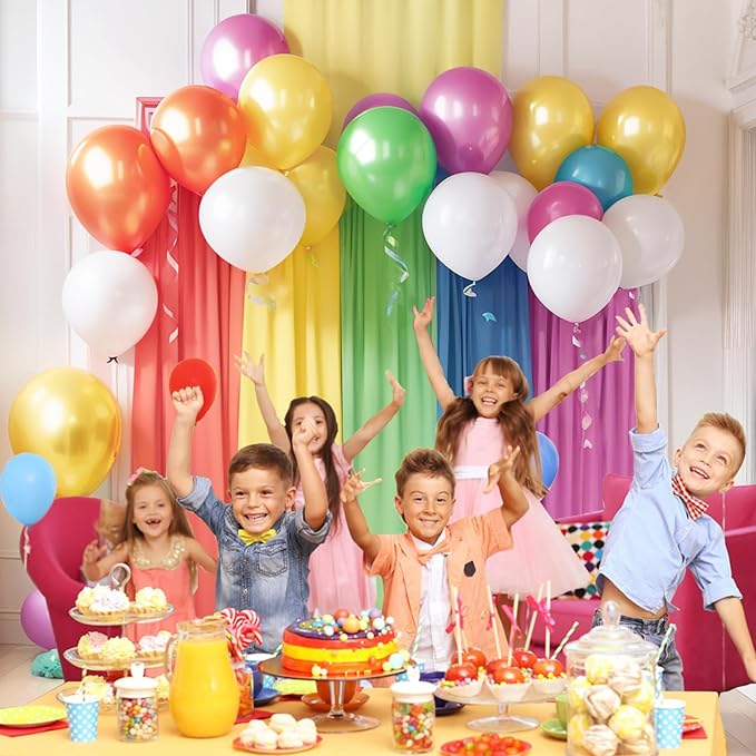 Rainbow Backdrop Curtain – 10x10ft Photography Background, Wrinkle-Free Polyester Fabric Colorful – Perfect Photo Backdrop for Birthday, Wedding, Baby Shower, Kids' Room Decoration