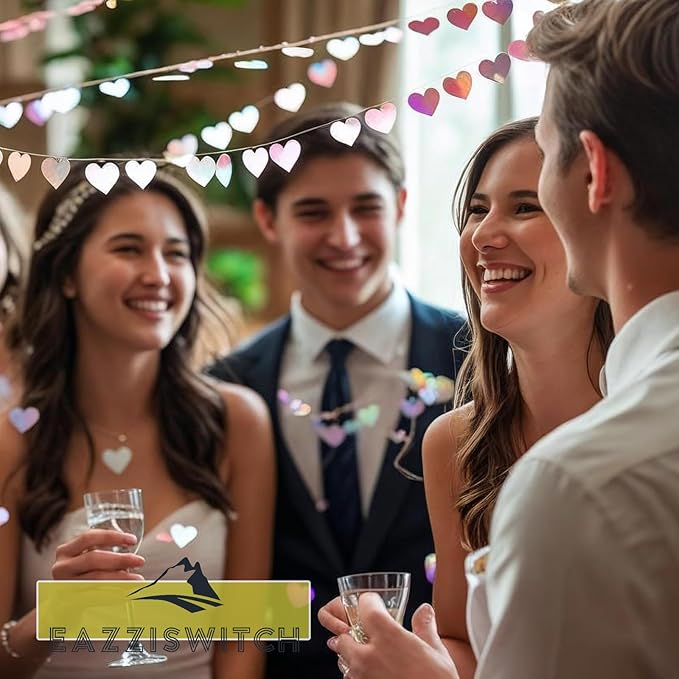 Iridescent Rainbow Birthday Party Decorations: Mermaid Unicorn Disco Themed Hearts Banner Garland Streamers Backdrop for Bachelorette Bridal Shower Engagement Wedding Valentines Day Décor - 52 Ft