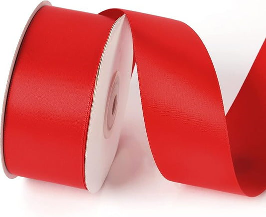 1-1/2 Inch Single Face Solid Color Satin Ribbon Roll, Ribbons Great for Gift Wrapping, Crafts, Wedding Party Decoration, Hair Bows Making and Other Sewing Projects (1-1/2" X 25 Yards, Red)