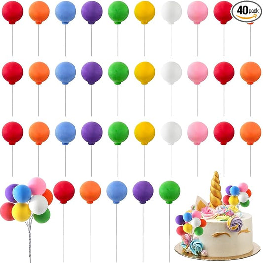 Sieral 40 Pcs Mini Balloon Cake Toppers Colorful Rainbow Cake Topper Round Clay Balls Cupcake Toppers for Birthday Baby Shower Wedding Party Decorations(Rainbow Color)