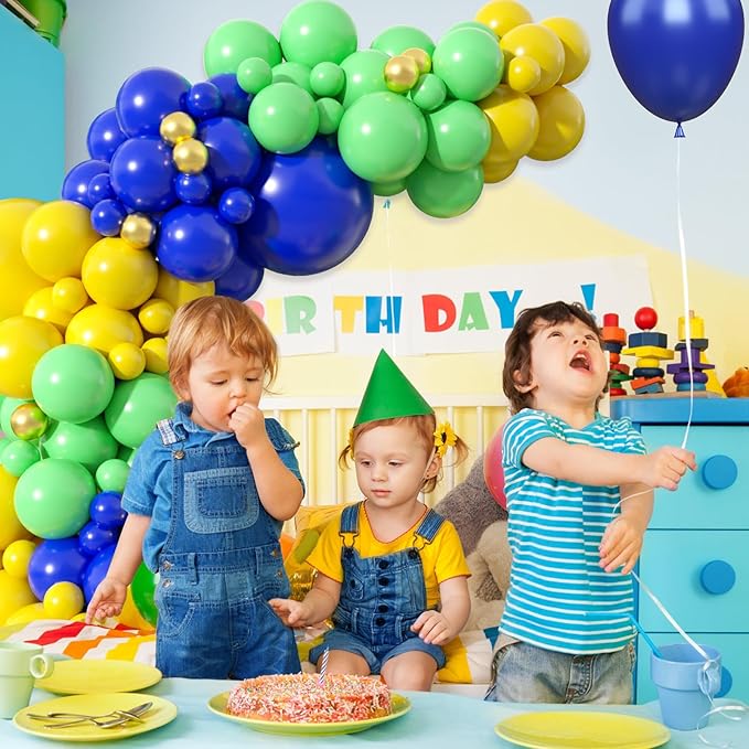 Paready Blue Green Balloons Garland Arch Kit,117Pcs Royal Blue Green Yellow Balloons Arch for Fruit Theme Birthday Wedding Bridal Shower Graduation Jungle Baby Shower Party Decorations