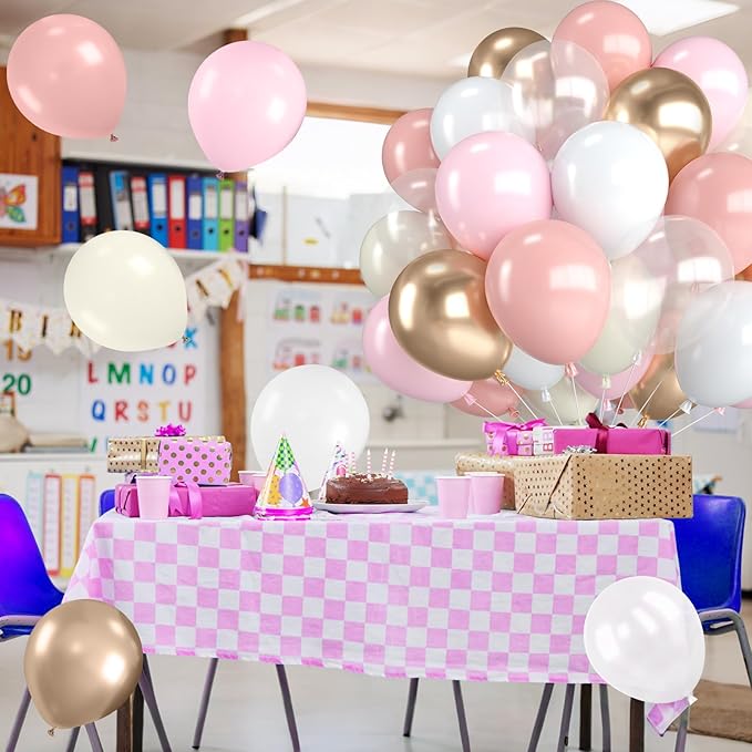 Blush Pink and Gold Balloons,12 Inch Retro Blush Light Pink Pearl White and Metallic Gold Balloon with Confetti Balloons for Birthday Wedding Bridal Shower Theme Party Decorations