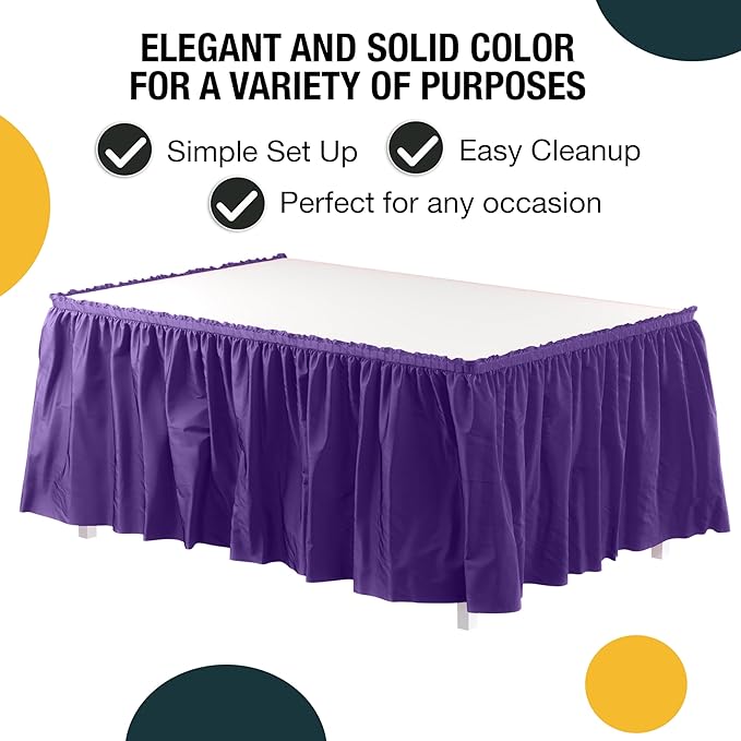 Exquisite Ruffle Table Skirt Purple 12 Pack 14 Ft Long Table Skirts for Rectangle Tables 6ft Plus or Round Tables Skirts with Adhesive Strip for Gender Reveal Decor & Happy Birthday Parties