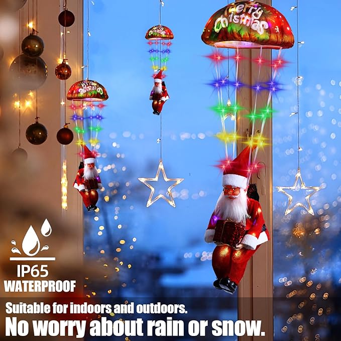 Christmas Decorations Santa Claus Lights,LED Parachute Lights,3AA Battery Box Christmas Decor Window Lights Outdoor, Hanging Xmas Lights, Holiday Indoor Porch Garden Party (Colorful LED)