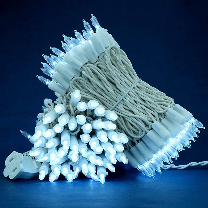 200 Count Cool White LED Christmas Lights, 66 ft White Wire UL Certified Commercial Grade Holiday String Light Set (Cool White)