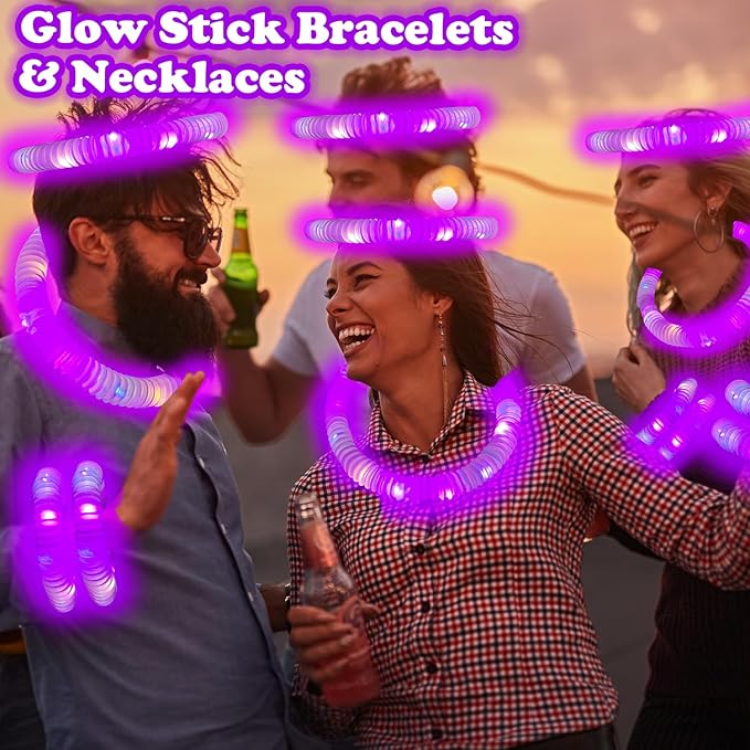 24 PCS Purple Glow Party Favors Supplies Toys for Kids,Light Up Glow Sticks Necklaces Bracelets Accessories for Toddlers,Glow Christmas Birthday Camping Wedding Party Decorations for Boys Girls