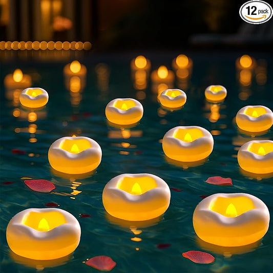 12 Pack 2.3” Flameless LED Floating Candles, Water-Activated Battery Operated Floating Candle with180+ Hours Runtime for Cylindrical Vase, Pool, Fountain - Ideal for Wedding, Party Decoration