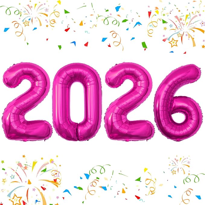 KALOR 42 Inch 2026 Hot Pink Foil Mylar Number Balloons, Giant 2026 New Years Decorations for 2026 Happy New Year Eve and Graduations Party Supplies