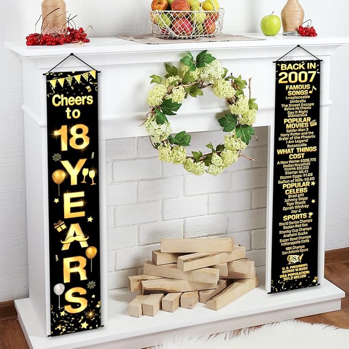 18th Birthday Party Anniversary Decorations Cheers to 18 Years Banner Party Decorations Welcome Porch Sign for Years Birthday Supplies (18th-2007)