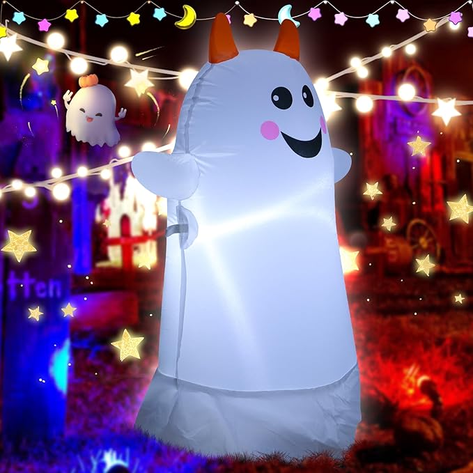 3.5FT White Ghost Halloween Inflatable Decor Blow Up Decoration with LED Lights Halloween Parties Holiday Decor Indoor Outdoor Yard Graden Decorations