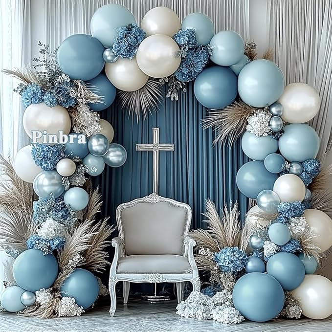 Dusty Blue Balloon Garland Double Stuffed Slate Pastel Blue White Sand Pearl Balloon Arch Kit for Baby Shower Birthday Bridal Shower Wedding Graduation Party Decorations