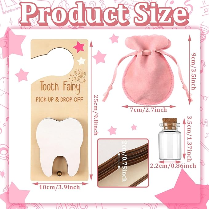 Tooth Fairy Holder Bag Hanger with Money Slot Keepsake Bottle Velvet Pouch Tooth Fairy Box Encourage Gift for Lost Teeth Boy Girl Milk(Classic,Pink)