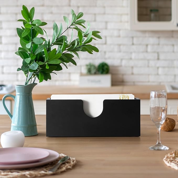 Black Guest Towel Holder for Bathroom, Wood Upright Napkin Holder for Kitchen Dining Table, Disposable Paper Hand Towel Holder, Napkin Dispenser for Countertop