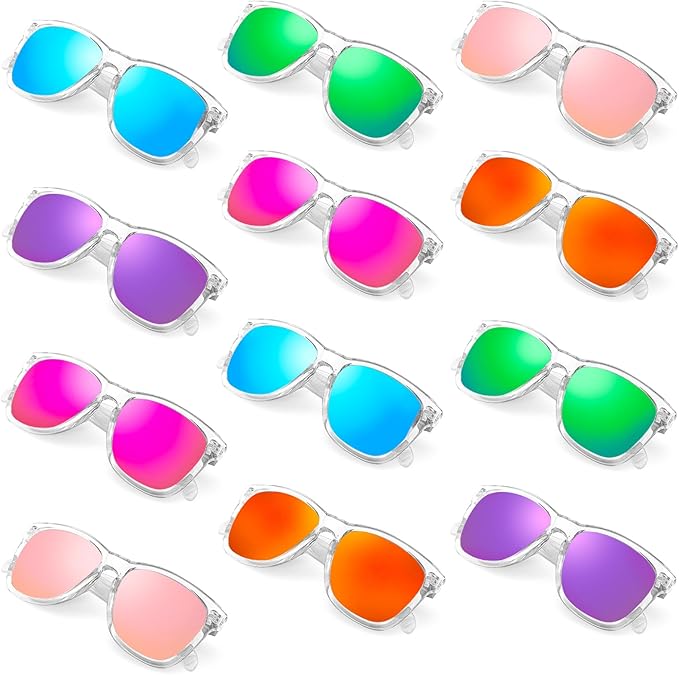 12/24 Pack Wholesale Retro Neon Colors Party Favor Supplies Unisex Sunglasses Bulk for Adults Teens, UV400 Protection
