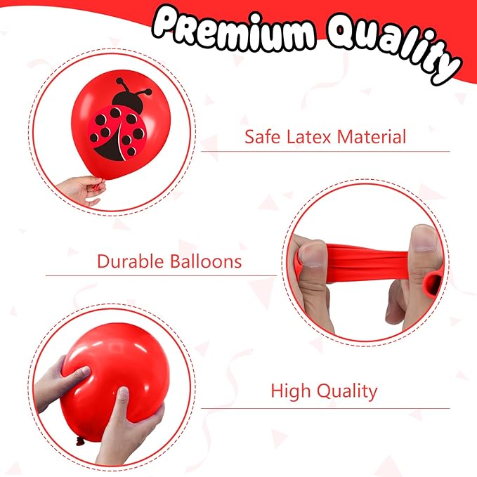 Ladybug Balloons,12 Inch Ladybug Print Red Black White and Polka Dots Balloon with Red Black Confetti for Ladybug Birthday Baby Shower Theme Party Decorations