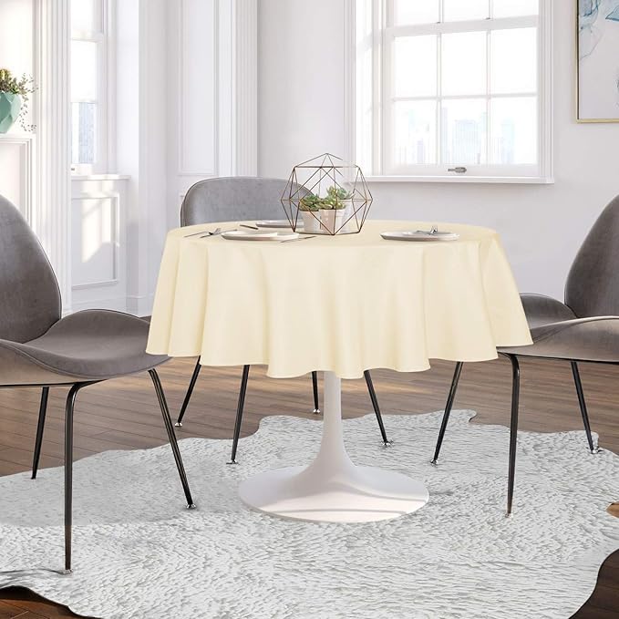 sancua Round Tablecloth - 60 Inch - Water Resistant Spill Proof Washable Polyester Table Cloth Decorative Fabric Table Cover for Dining Tables, Buffet Parties and Camping, Beige