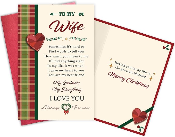 Romantic Christmas Card for Wife, Heartfelt Holiday Card Gift Ideal from Husband, Merry Christmas To My Wife
