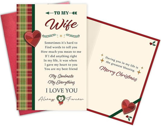 Romantic Christmas Card for Wife, Heartfelt Holiday Card Gift Ideal from Husband, Merry Christmas To My Wife