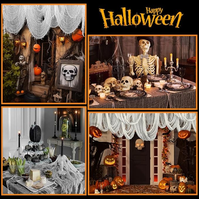 400" x 85" Halloween Creepy Cloth Decoration, Large White Spooky Fabric Cloth Scary Gauze Cheesecloth for Haunted House Halloween Party Yard Wall Indoor Outdoor Decor