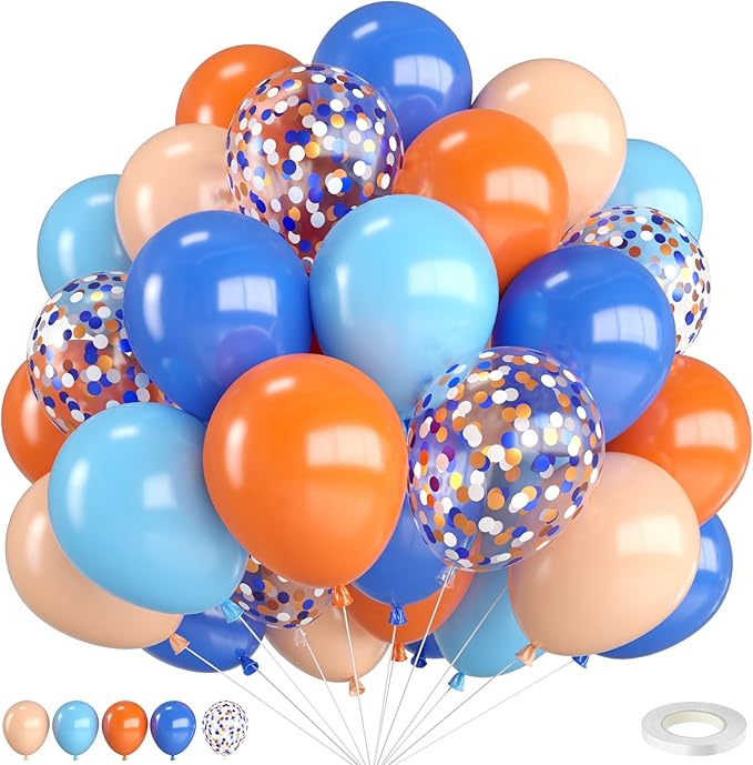 Orange and Blue Balloons,12 Inch Blue and Orange Balloons with Confetti Balloon,for Birthday Baby Shower Engagement Party Decorations