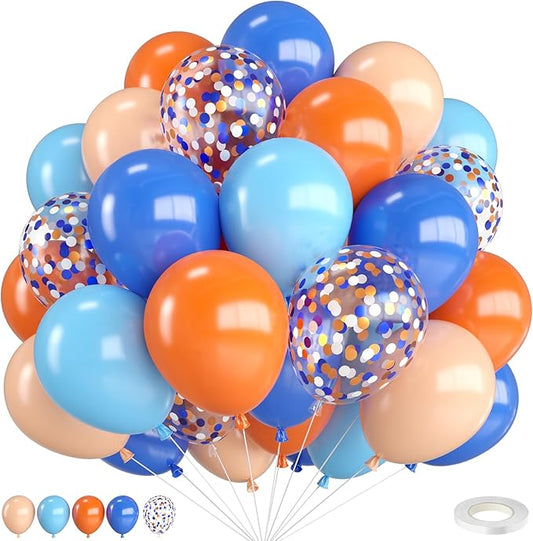 Orange and Blue Balloons,12 Inch Blue and Orange Balloons with Confetti Balloon,for Birthday Baby Shower Engagement Party Decorations
