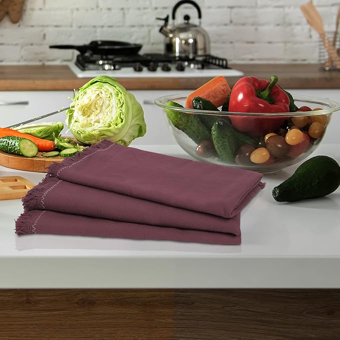 Dinner Cloth Napkins Set of 12, Premium Soft Cotton 20x20 Inches, Highly Absorbent, Hotel Quality Reusable & Washable Dinner Napkins with Fringe Corner Napkins for Home & Weddings - Roan