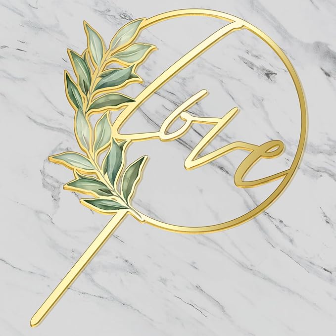 Love Wedding Cake Topper Gold Acrylic Greeny Wedding Engagement Cake Decoration (Design 02)