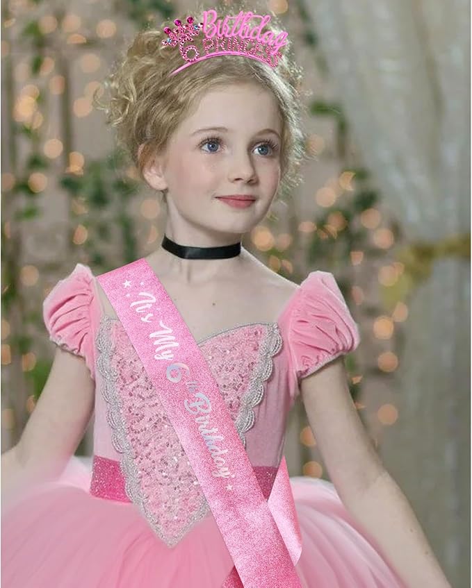 VELSCRUN 2nd 3rd 4-9th Birthday Princess Headband Pink Tiara Crown for Girls It's My Birthday Sash Party Decorations Gifts