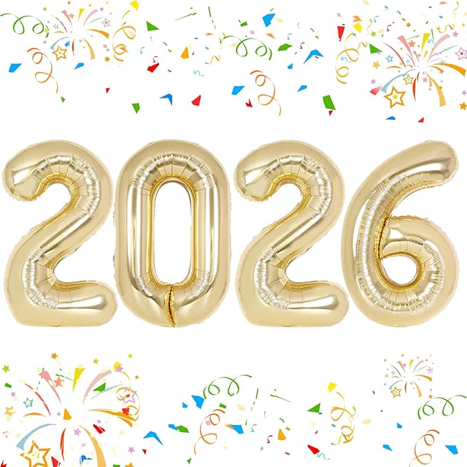 KALOR 42 Inch 2026 Light Gold Mylar Number Balloons, 2026 New Years Foil Balloon for 2026 Happy New Year Eve and Graduations Decorations Party Supplies