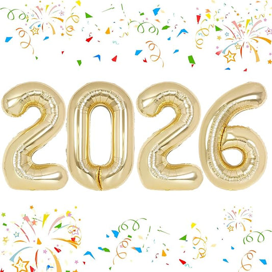 KALOR 42 Inch 2026 Light Gold Mylar Number Balloons, 2026 New Years Foil Balloon for 2026 Happy New Year Eve and Graduations Decorations Party Supplies
