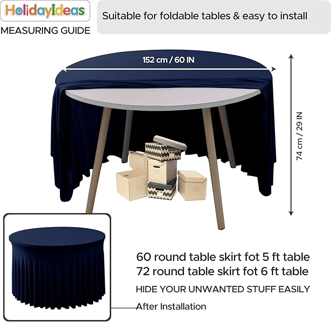 HolidayIdeas Spandex Tablecloth 6 Pack Navy Fitted Round Stretch Table Skirts 60 Inch for 5ft Folding Table,Wrinkle-Free Floor Length Tablecloths for Parties, Banquets Events