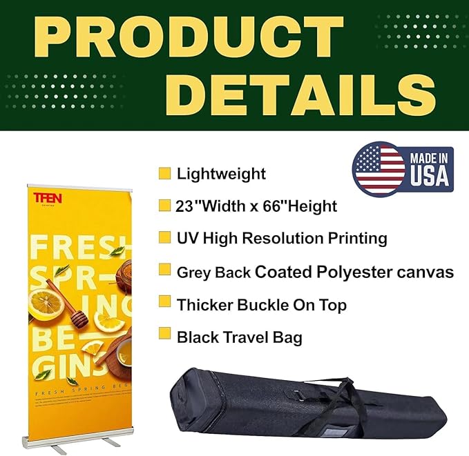 TFEN-Made in USA-Custom Aluminum Retractable Banner 23"x66", with Stand Roll up Banner for Business, Trade Shows, Stores, Advertising, Events, Custom Banners Personalized