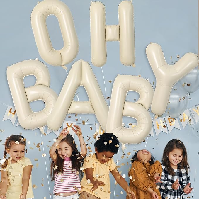 Biapian 40 Inch OH BABY Letter Balloons, Big Beige BABY Foil Balloons, 6 Pcs Giant Alphabet Large Balloon Neutral Oh Baby Balloon Banner Sign for Baby Shower Birthday Gender Reveal Party Decoration