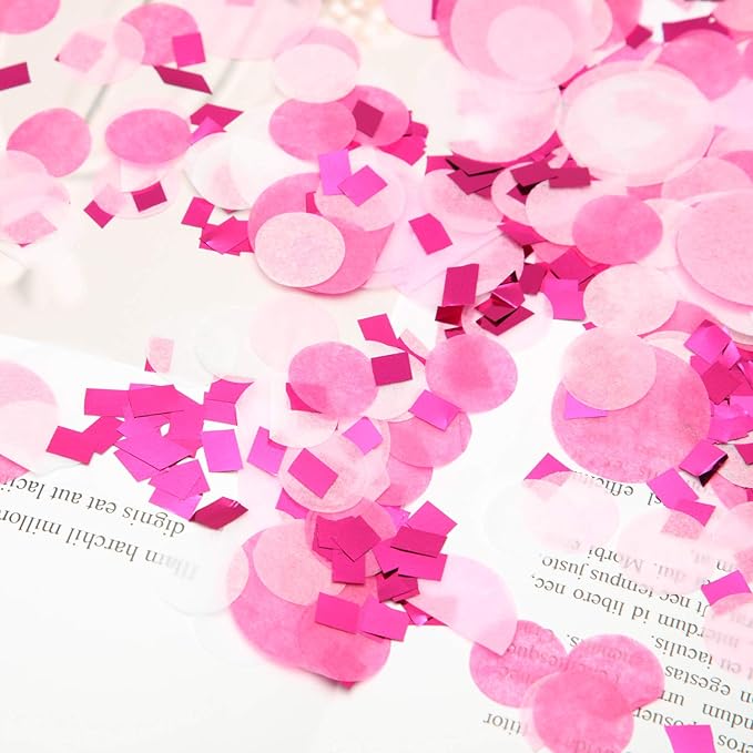 TecUnite Round Tissue Paper Table Confetti Dots for Wedding Birthday Party Decoration, 1.76 oz(Pink Rose Red Confetti,1.5 cm plus 2.5 cm)