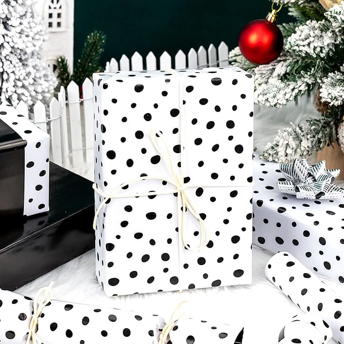 Burymento Black Lrregular Wave Point Wrapping Paper, Reversible Gold Gift Wrap for Birthday, Valentines, Mothers day, Graduation, Wedding, Fathers day, Baby Shower, Christmas (17in x 16.4ft)