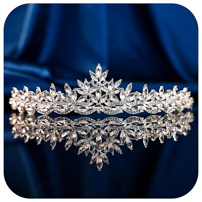 Silver Crystal Princess Queen Tiara - Bride Rhinestone Crowns Headband for Women Wedding Birthday Halloween Prom Pageant Party Coming of Age Ceremony Photo Props (HG1233-Silver White)
