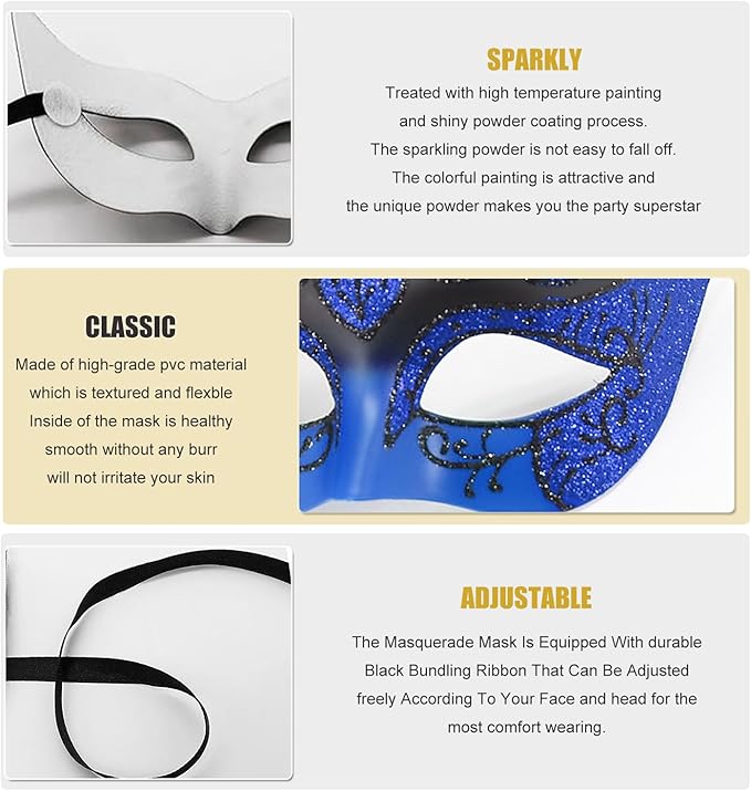 Masquerade Mask for Women Shiny Venetian Mask for Halloween Mardi Gras Costume Party Ball with Feather flower dec.