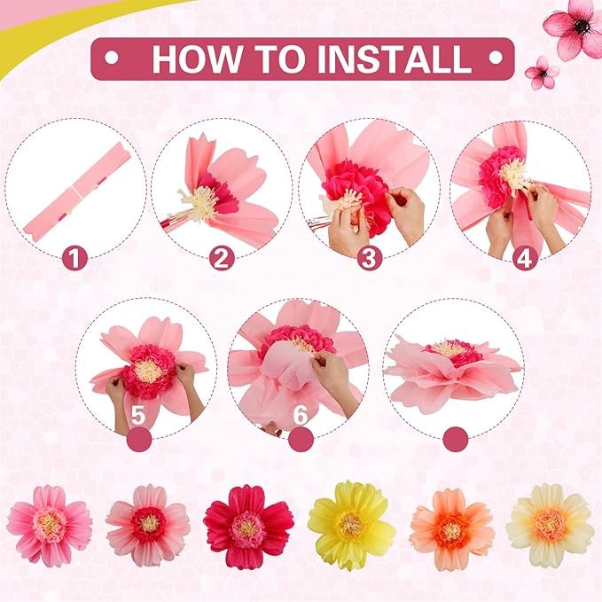 Crowye 24 Pcs Large Colorful Tissue Paper Flowers Decorations 20" Giant Fiesta Crepe Paper Flowers for Wall Decor Backdrop Mexican Wedding Birthday Baby Shower Carnival Party Craft (Fresh Color)
