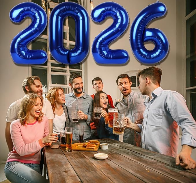 2026 Balloon - Night Blue Birthday Number Balloons, 40 Inch Large Foil Balloons for Men Women Boys Girls Night Blue Themed Birthday Decorations，Number 2026 Balloon