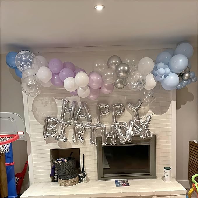 Snowflake Balloons Set, 60Pcs 12 Inch Pastel Blue Light Purple Metallic Silver Balloon with Transparent Snowflake Confetti Balloons for Ice Snow Theme Party Winter Birthday Party Decorations