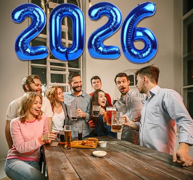 2026 Balloon - Metallic Blue Birthday Number Balloons, 40 Inch Large Foil Balloons for Men Women Boys Girls Navy Blue Themed Birthday Decorations，Number 2026 Balloon