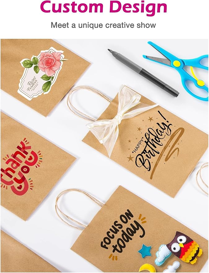 MESHA 400 Pack Kraft Brown Paper Bags with Handles Bulk 5.25X3.75X8 Inches, Brown Small Gift Bags for Small Business,Birthday Wedding Party Favor, Paper Shopping