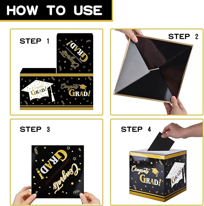 Gatherfun Graduation Decorations Graduation Box Grad Card Box for Grad Party Favors Decor Party Supplies Black